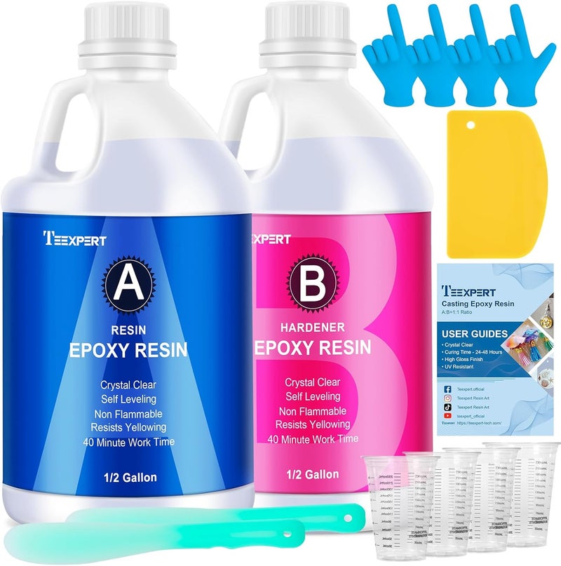 Teexpert Epoxy Resin Crystal Clear: 1 Gallon Epoxy Resin Kit Casting Resin Non Toxic High Gloss for Casting Coating Art DIY Craft Jewelry Wood Table - 2 Part(64oz Resin and 64oz Hardener) - Image 1